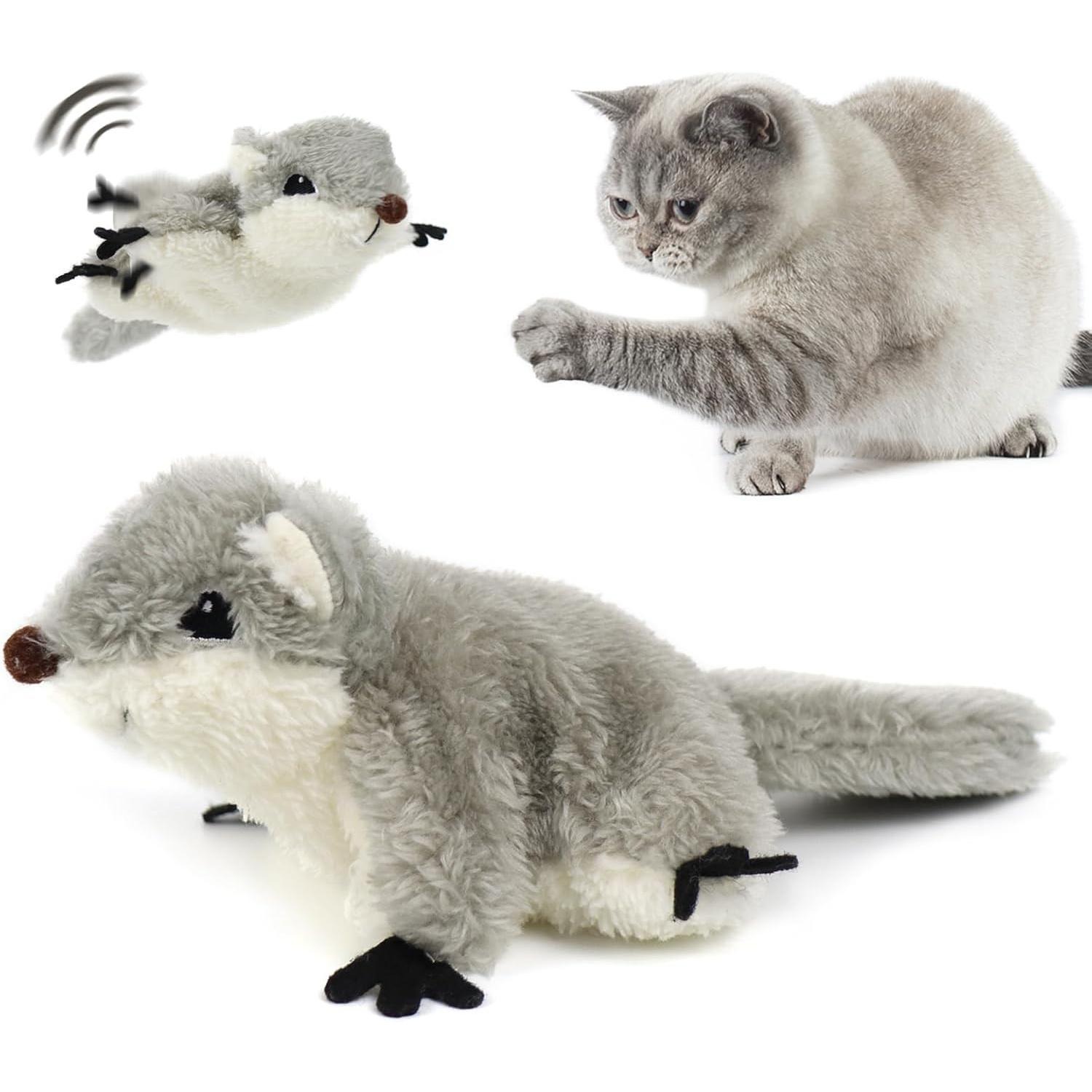 Pet Toys Cat Catnip Toys Flapping Squirrel, Rechargeable Touch Activated Kitten Toys, Lifelike Interactive Cats Toy Indoor